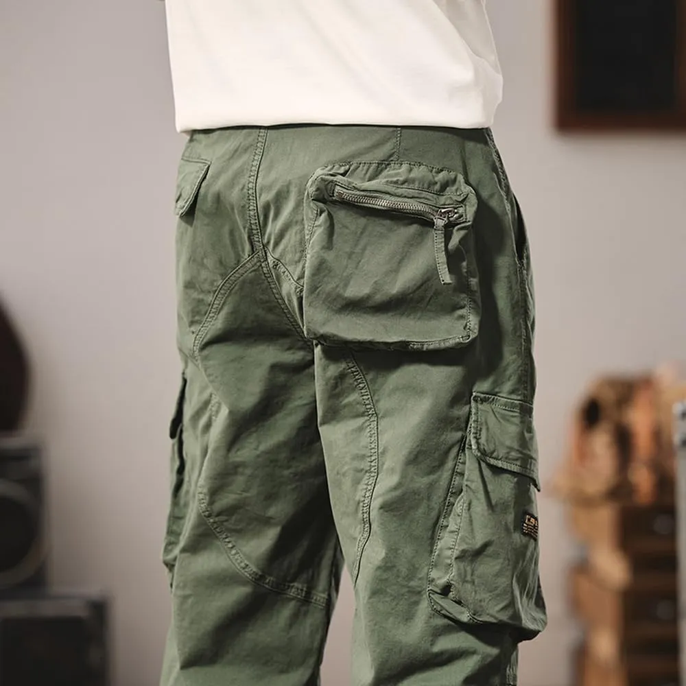 Men's Regular Fit Military Cargo Pants Outdoor Drawstring Cotton Multi Pockets Work Trousers
