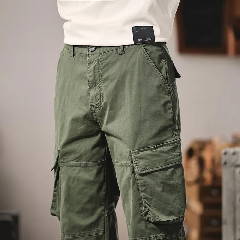 Men's Regular Fit Military Cargo Pants Outdoor Drawstring Cotton Multi Pockets Work Trousers