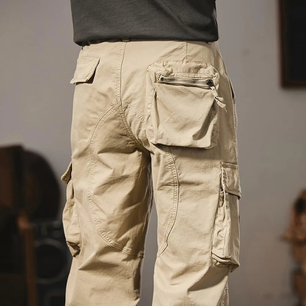 Men's Regular Fit Military Cargo Pants Outdoor Drawstring Cotton Multi Pockets Work Trousers