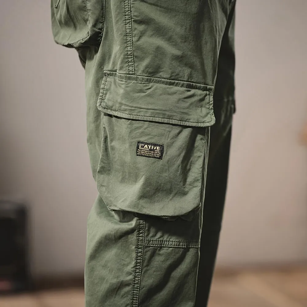 Men's Regular Fit Military Cargo Pants Outdoor Drawstring Cotton Multi Pockets Work Trousers