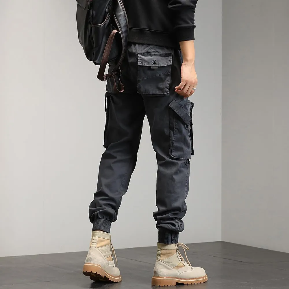 Men's Regular Fit Tactical Cargo Pants Drawstring Cotton 3D Pockets Work Pants