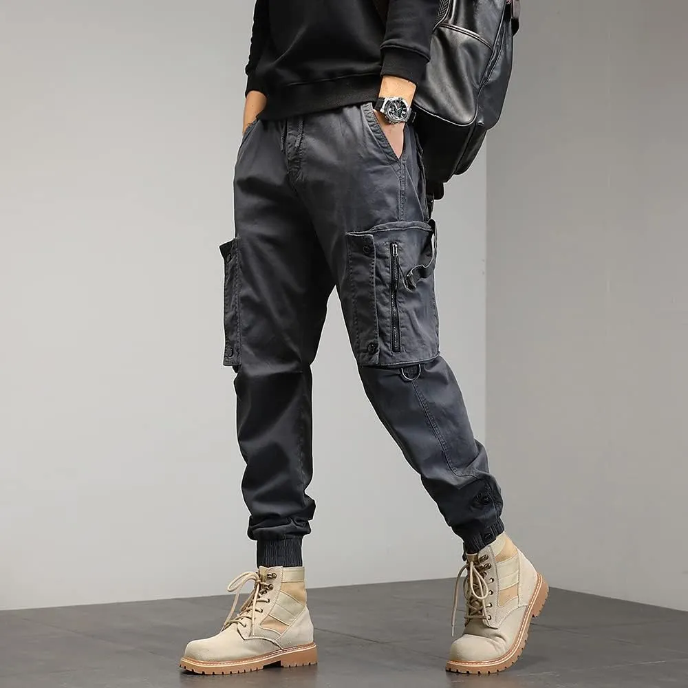 Men's Regular Fit Tactical Cargo Pants Drawstring Cotton 3D Pockets Work Pants