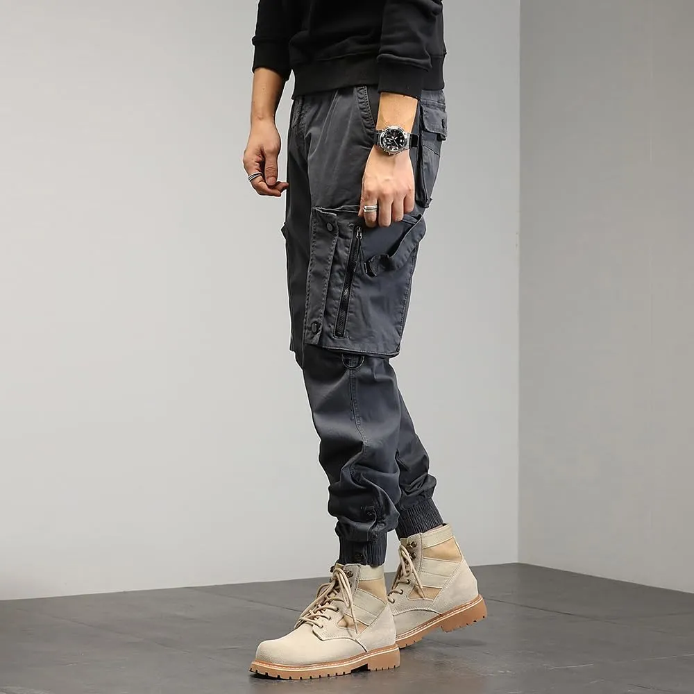 Men's Regular Fit Tactical Cargo Pants Drawstring Cotton 3D Pockets Work Pants