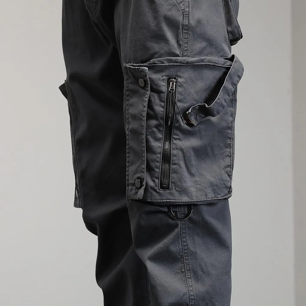 Men's Regular Fit Tactical Cargo Pants Drawstring Cotton 3D Pockets Work Pants