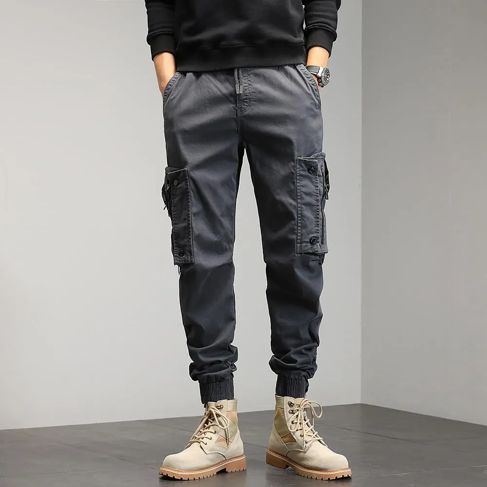 Men's Regular Fit Tactical Cargo Pants Drawstring Cotton 3D Pockets Work Pants