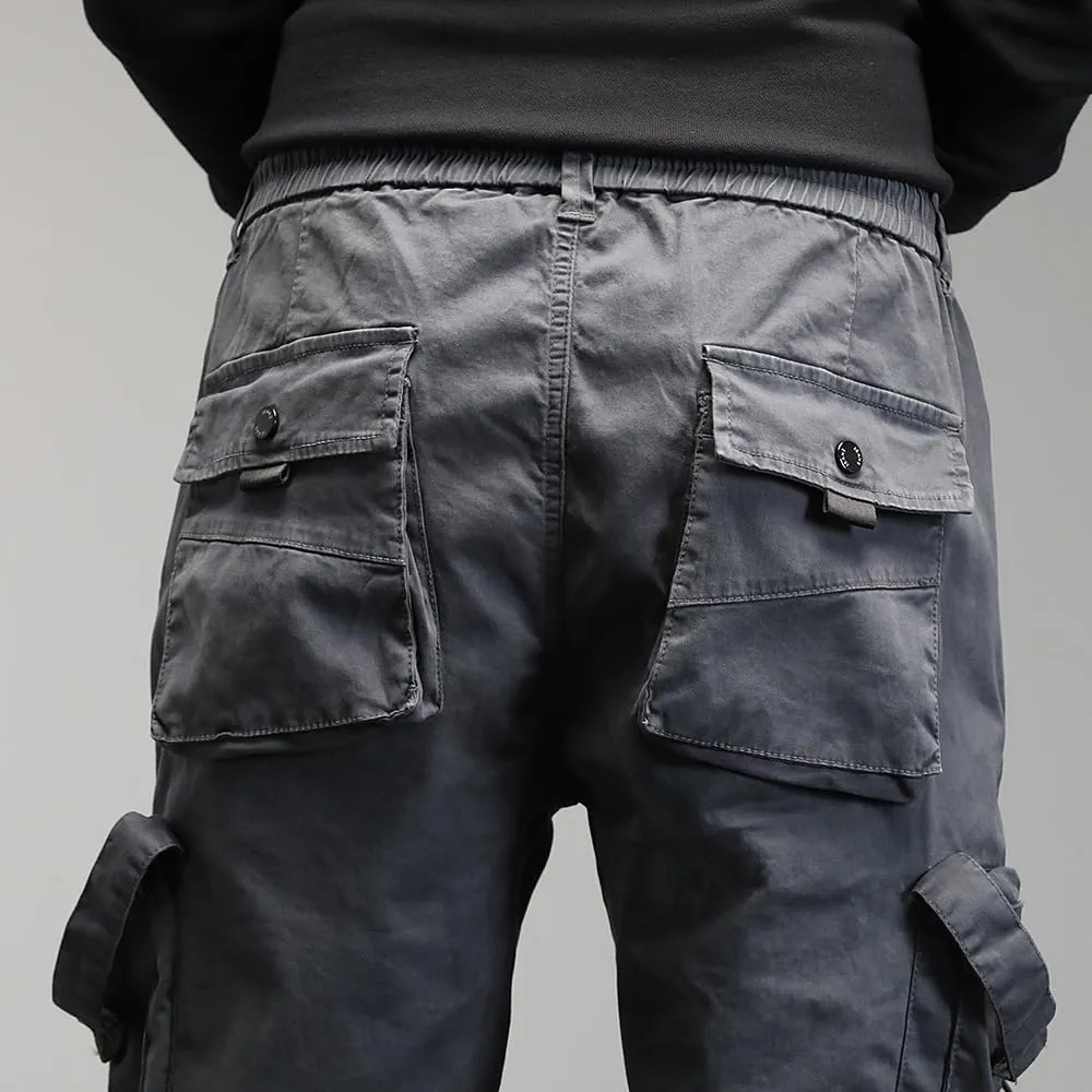 Men's Regular Fit Tactical Cargo Pants Drawstring Cotton 3D Pockets Work Pants