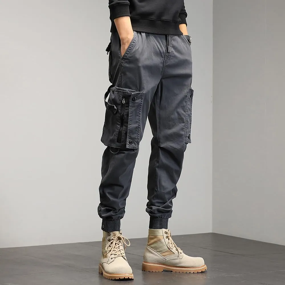 Men's Regular Fit Tactical Cargo Pants Drawstring Cotton 3D Pockets Work Pants