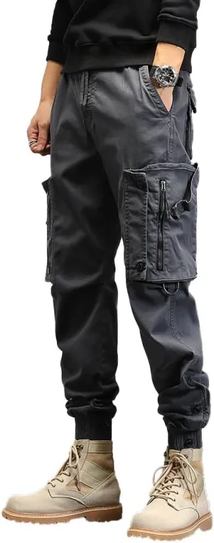 Men's Regular Fit Tactical Cargo Pants Drawstring Cotton 3D Pockets Work Pants