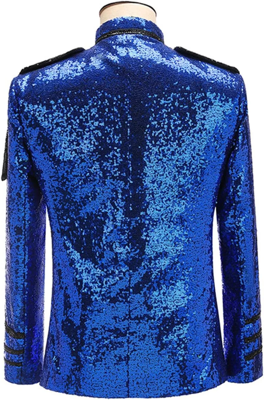 Men's Sequin Dress Coat Court Tuxedo Jacket with Chain Victorian Long Sleeve Blazer Punk Uniform Renaissance Costume