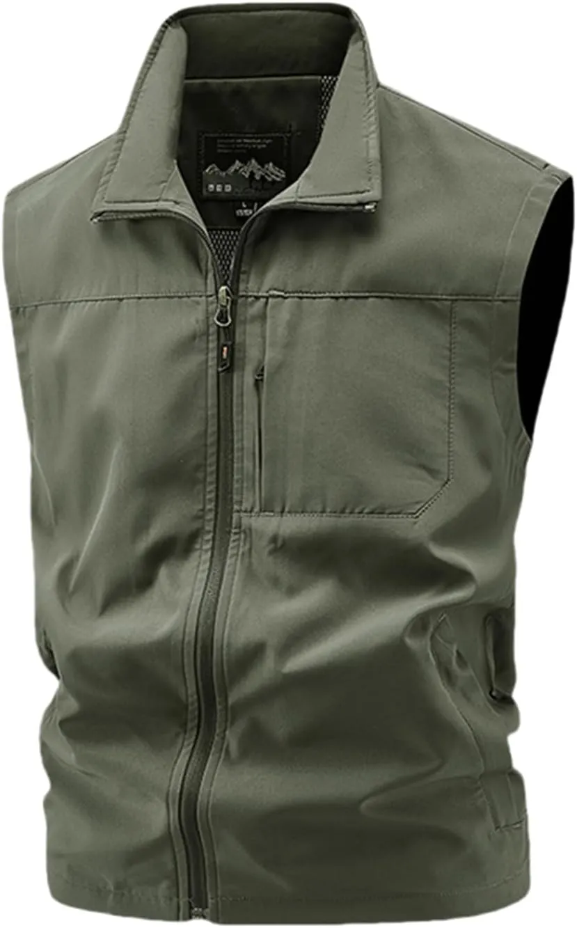 Men's Sleeveless Safari Travel Cargo Vest with Pockets Casual Utility Outdoors Travel Sports Work Fishing Vest