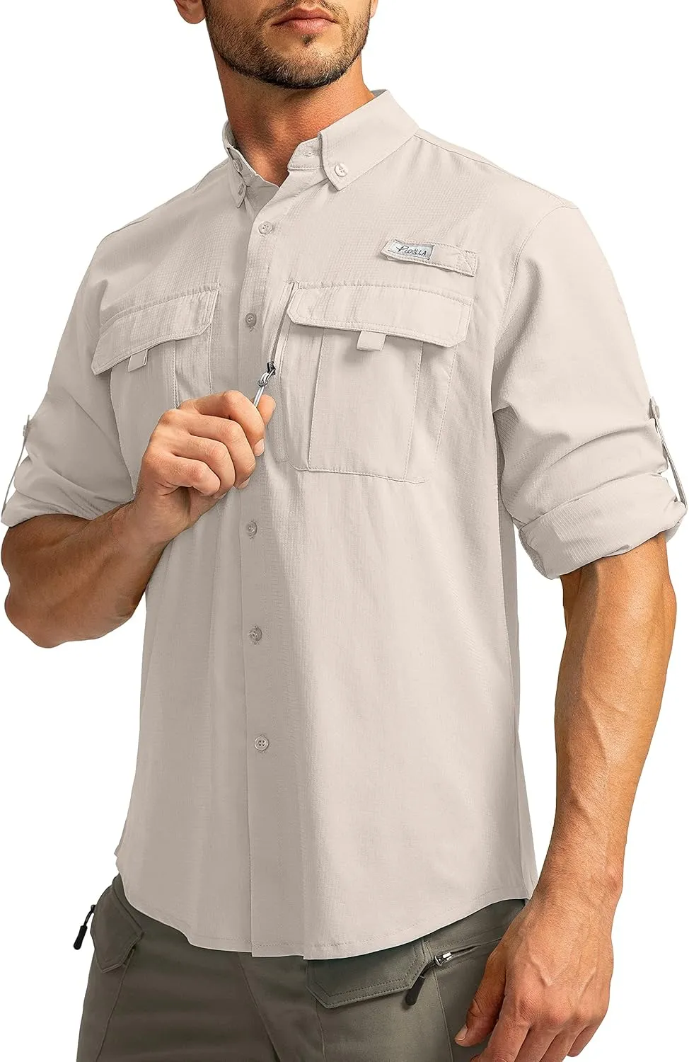 Men's Sun Protection Fishing Shirts Long Sleeve Travel Work Shirts for Men UPF50  Button Down Shirts with Zipper Pockets