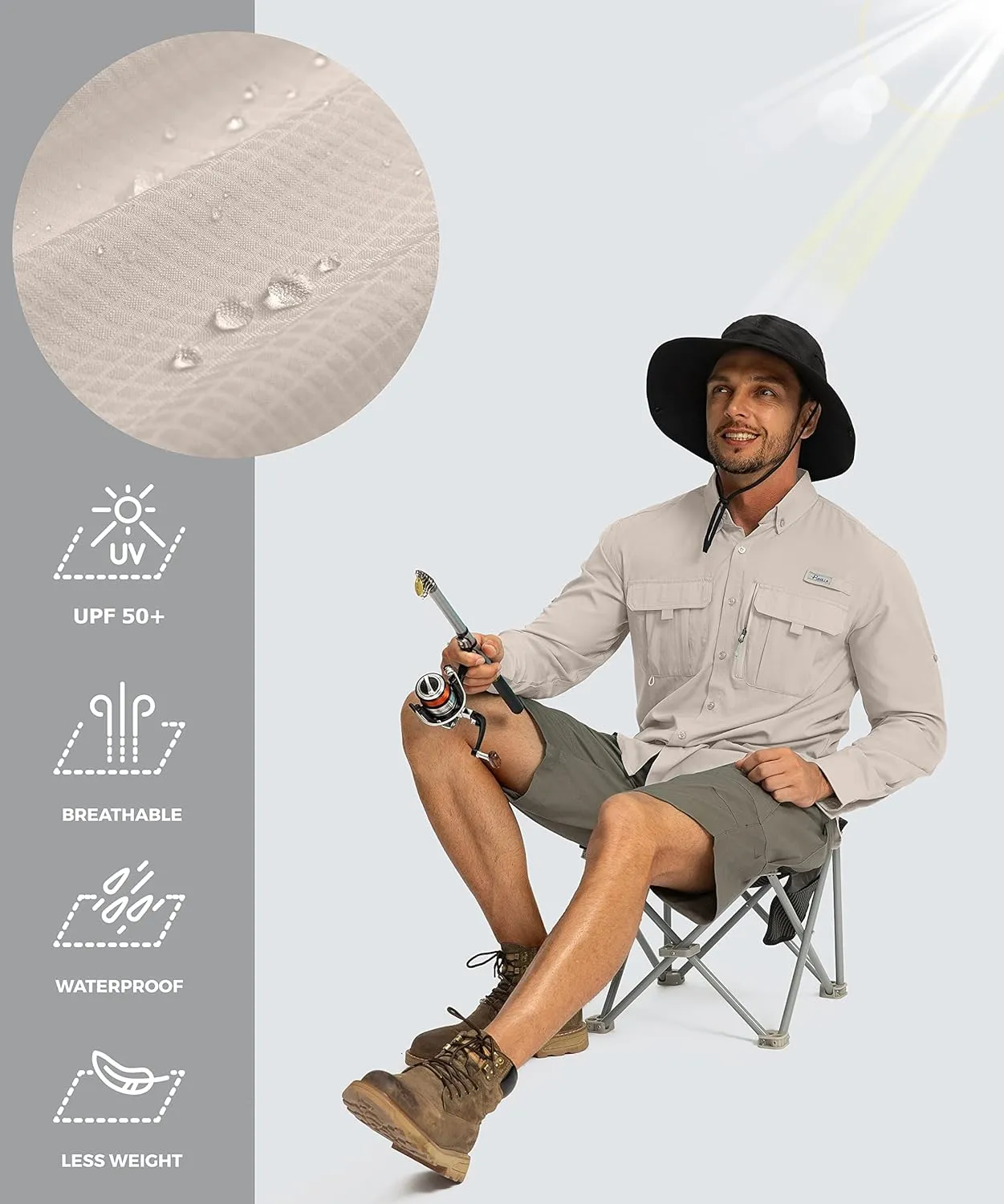 Men's Sun Protection Fishing Shirts Long Sleeve Travel Work Shirts for Men UPF50  Button Down Shirts with Zipper Pockets