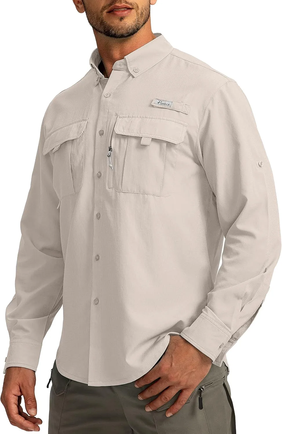 Men's Sun Protection Fishing Shirts Long Sleeve Travel Work Shirts for Men UPF50  Button Down Shirts with Zipper Pockets