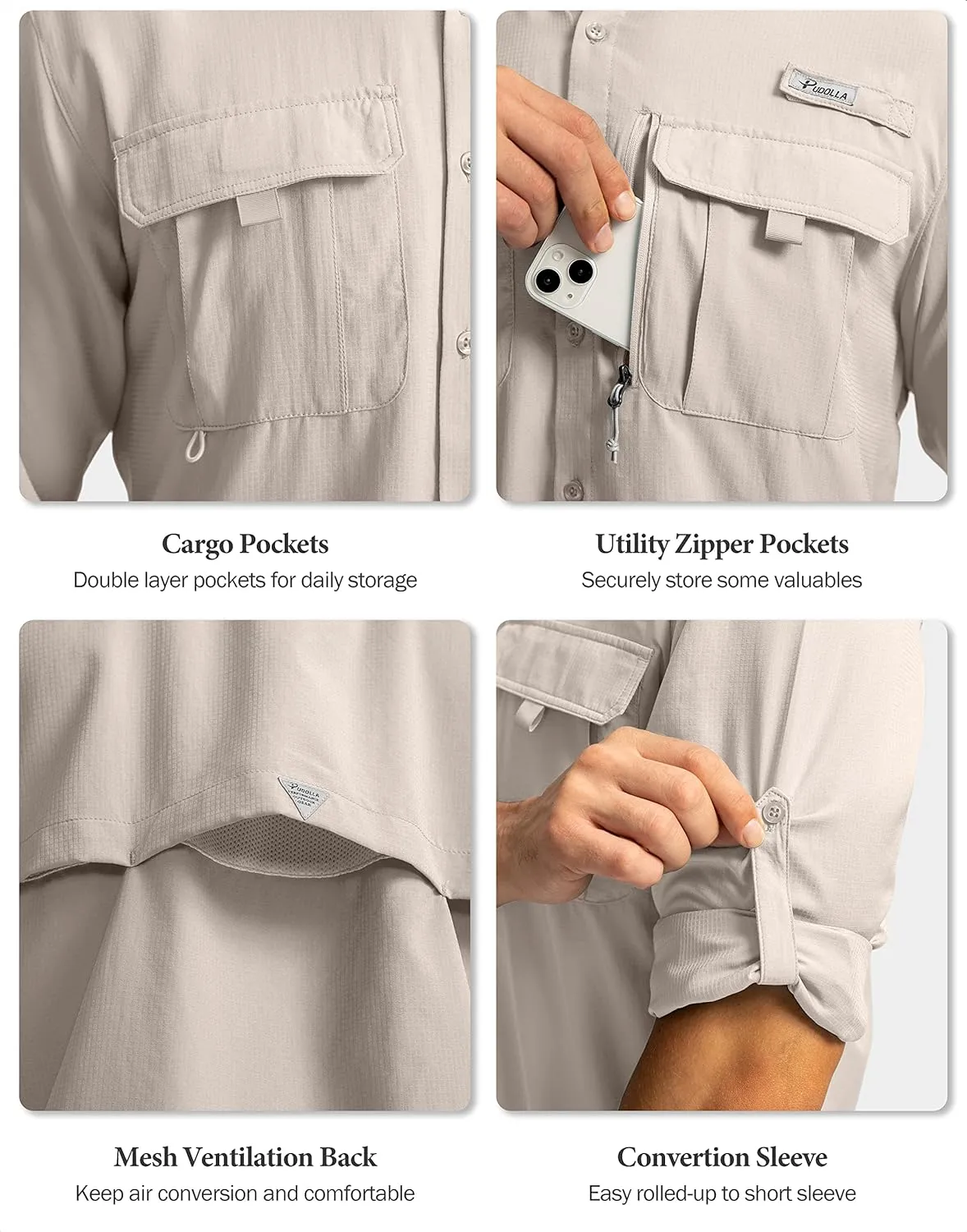 Men's Sun Protection Fishing Shirts Long Sleeve Travel Work Shirts for Men UPF50  Button Down Shirts with Zipper Pockets