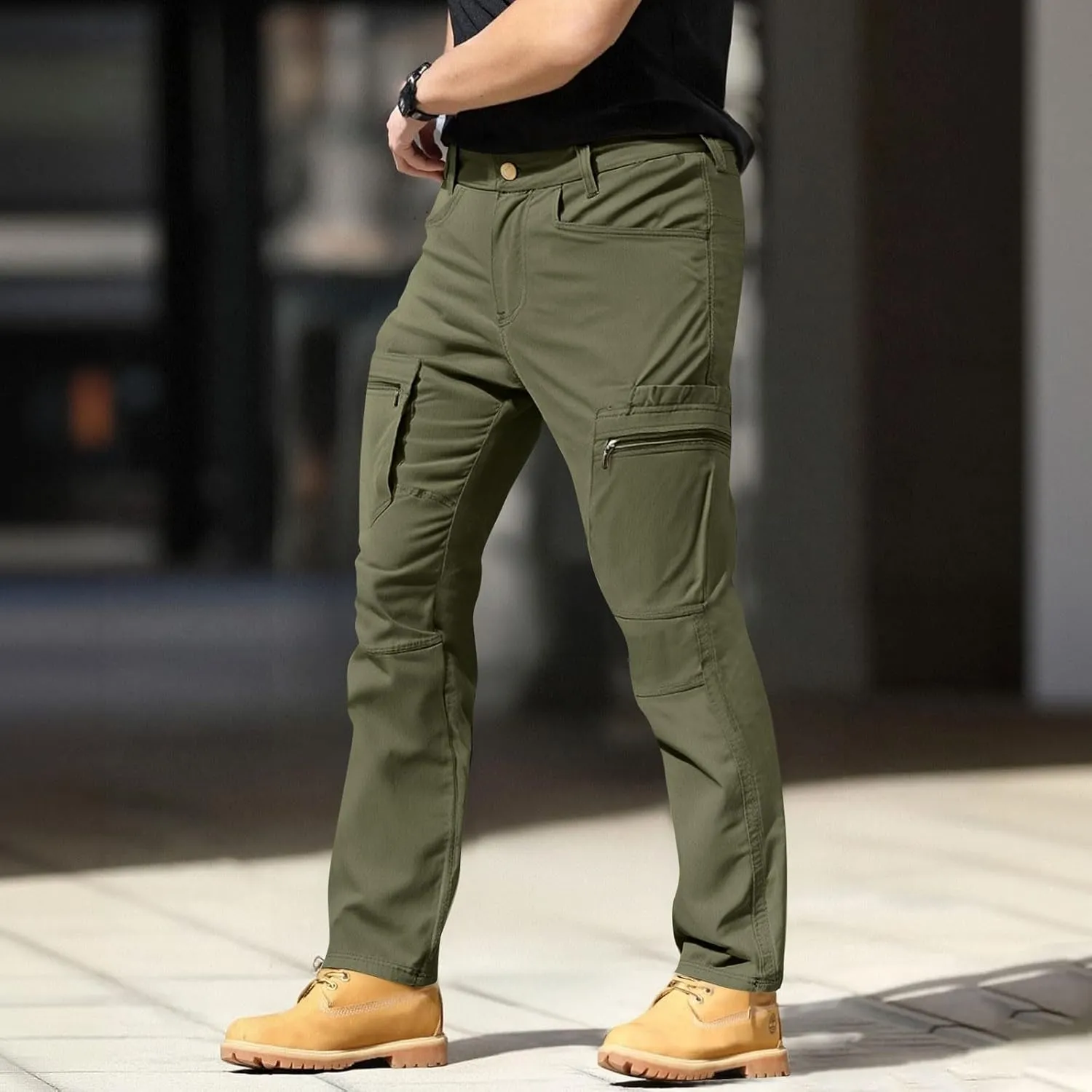 Mens Tactical Work Cargo Pants Waterproof Ripstop Stretch Quick Dry Pants Relaxed Fit Utility Outdoor Apparel