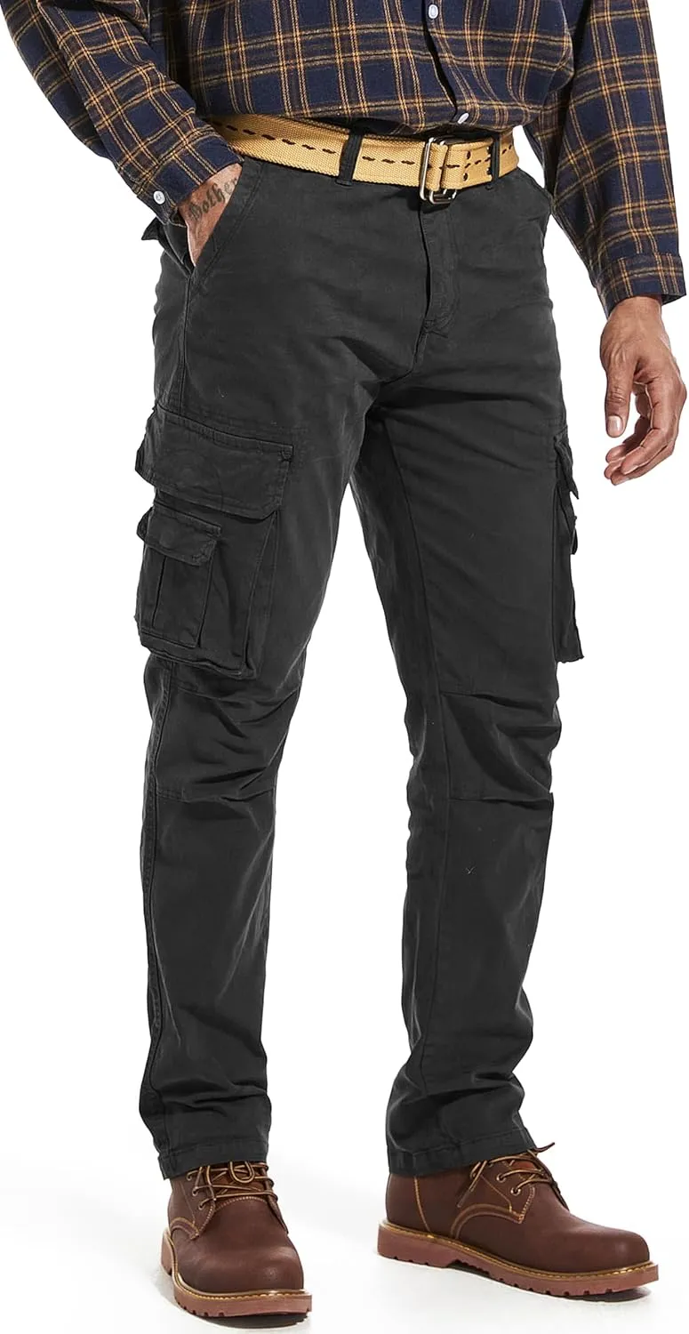 Men's Twill Slim-Fit Cargo Hiking Pants Stretch Cotton Casual Outdoor Tactical Utility Work Military Combat Pants