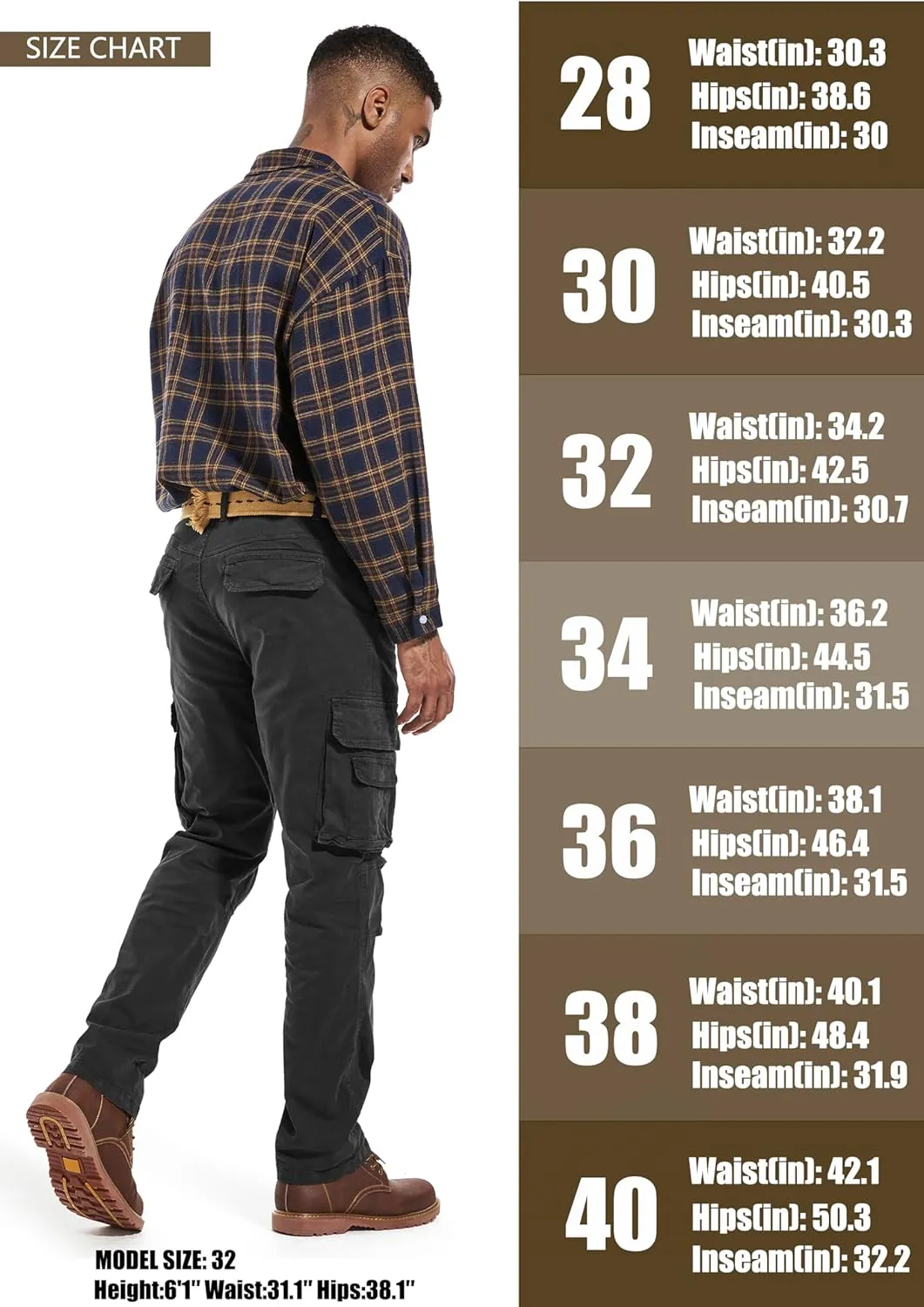 Men's Twill Slim-Fit Cargo Hiking Pants Stretch Cotton Casual Outdoor Tactical Utility Work Military Combat Pants