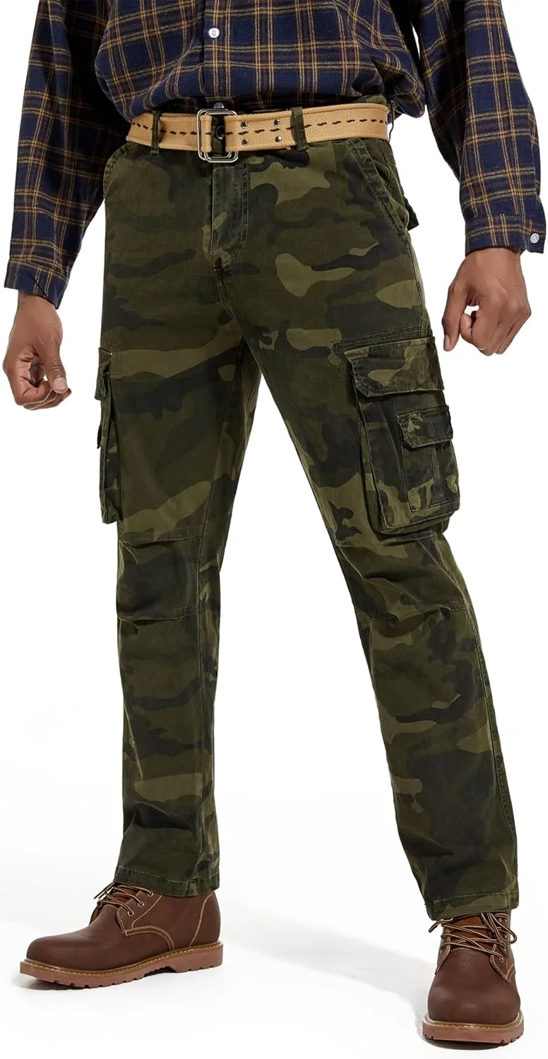 Men's Twill Slim-Fit Cargo Hiking Pants Stretch Cotton Casual Outdoor Tactical Utility Work Military Combat Pants