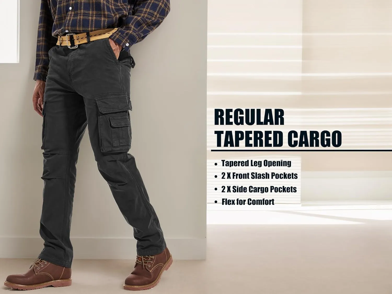Men's Twill Slim-Fit Cargo Hiking Pants Stretch Cotton Casual Outdoor Tactical Utility Work Military Combat Pants
