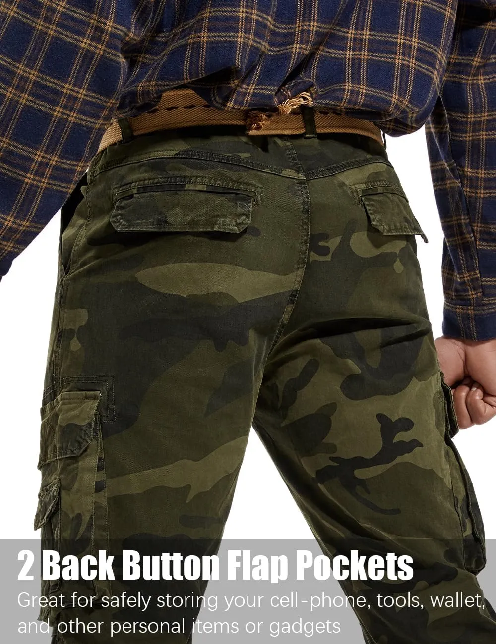 Men's Twill Slim-Fit Cargo Hiking Pants Stretch Cotton Casual Outdoor Tactical Utility Work Military Combat Pants