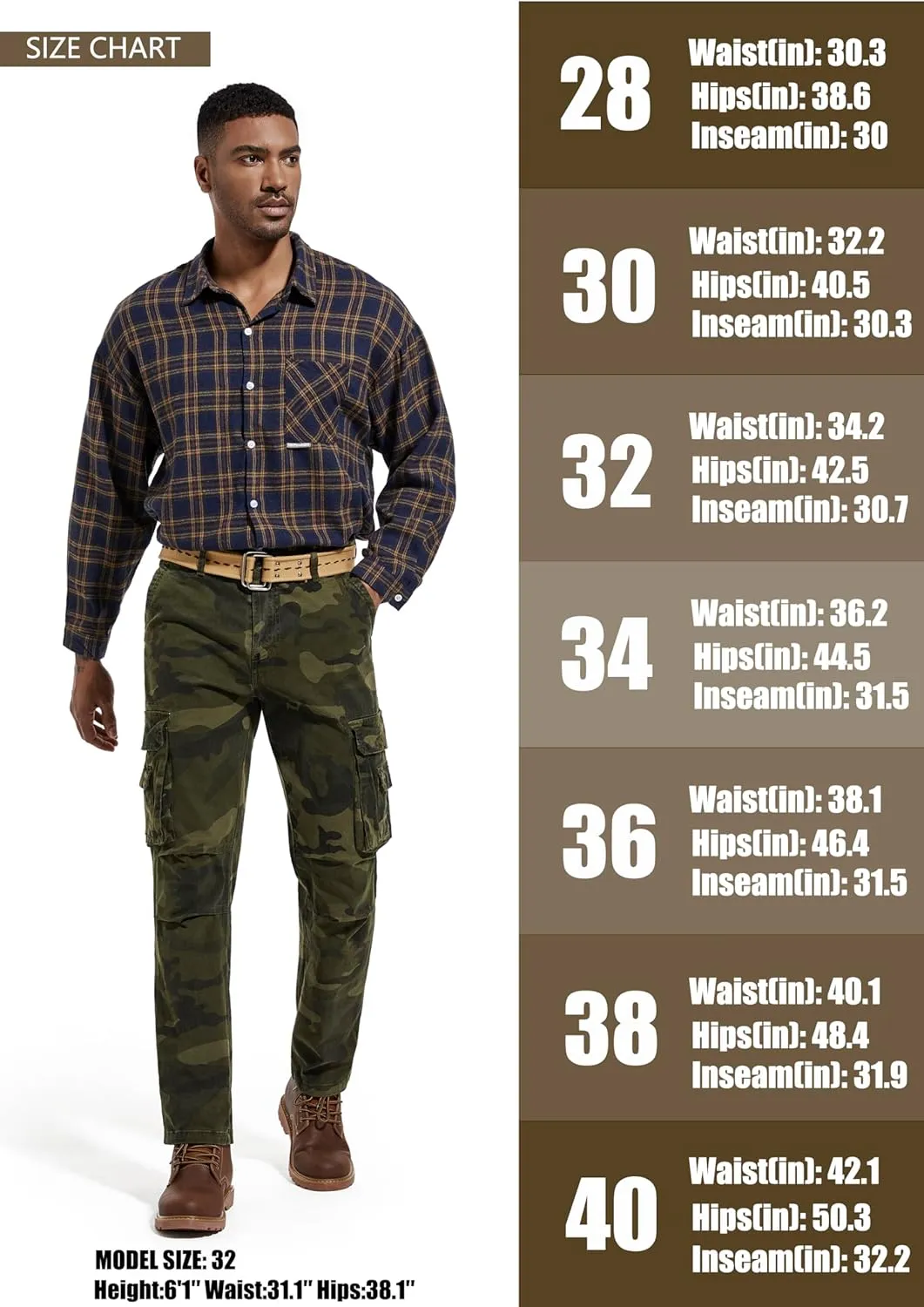 Men's Twill Slim-Fit Cargo Hiking Pants Stretch Cotton Casual Outdoor Tactical Utility Work Military Combat Pants