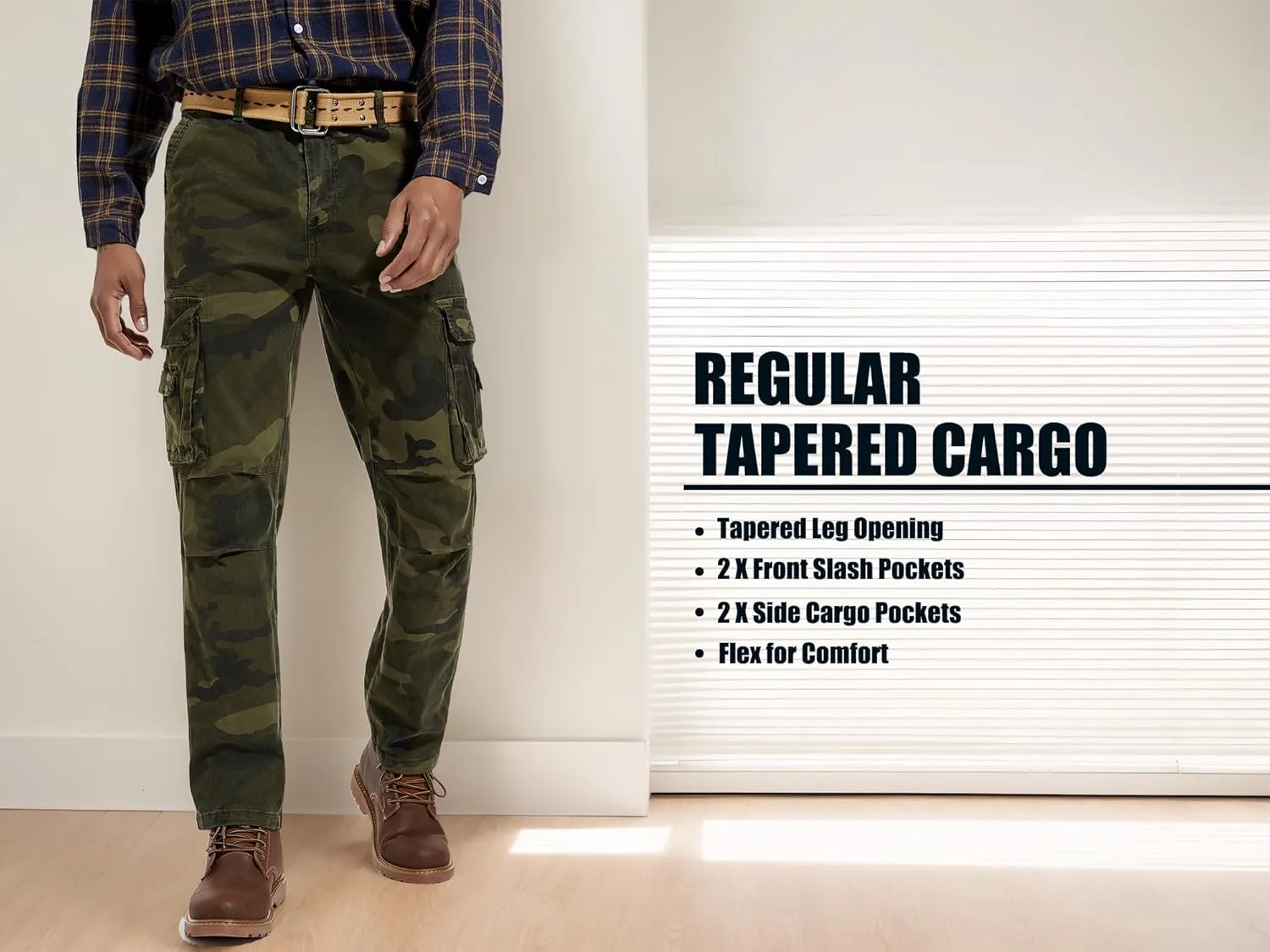 Men's Twill Slim-Fit Cargo Hiking Pants Stretch Cotton Casual Outdoor Tactical Utility Work Military Combat Pants
