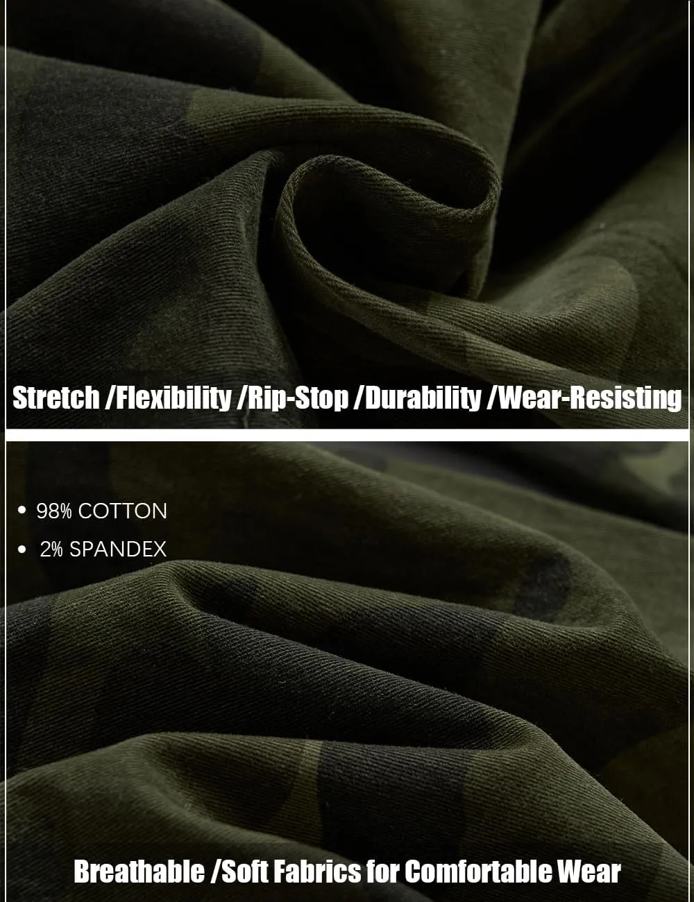 Men's Twill Slim-Fit Cargo Hiking Pants Stretch Cotton Casual Outdoor Tactical Utility Work Military Combat Pants
