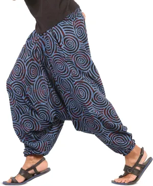 Mens Womens Boho Hippie Cotton Harem Pants with Spiral Design