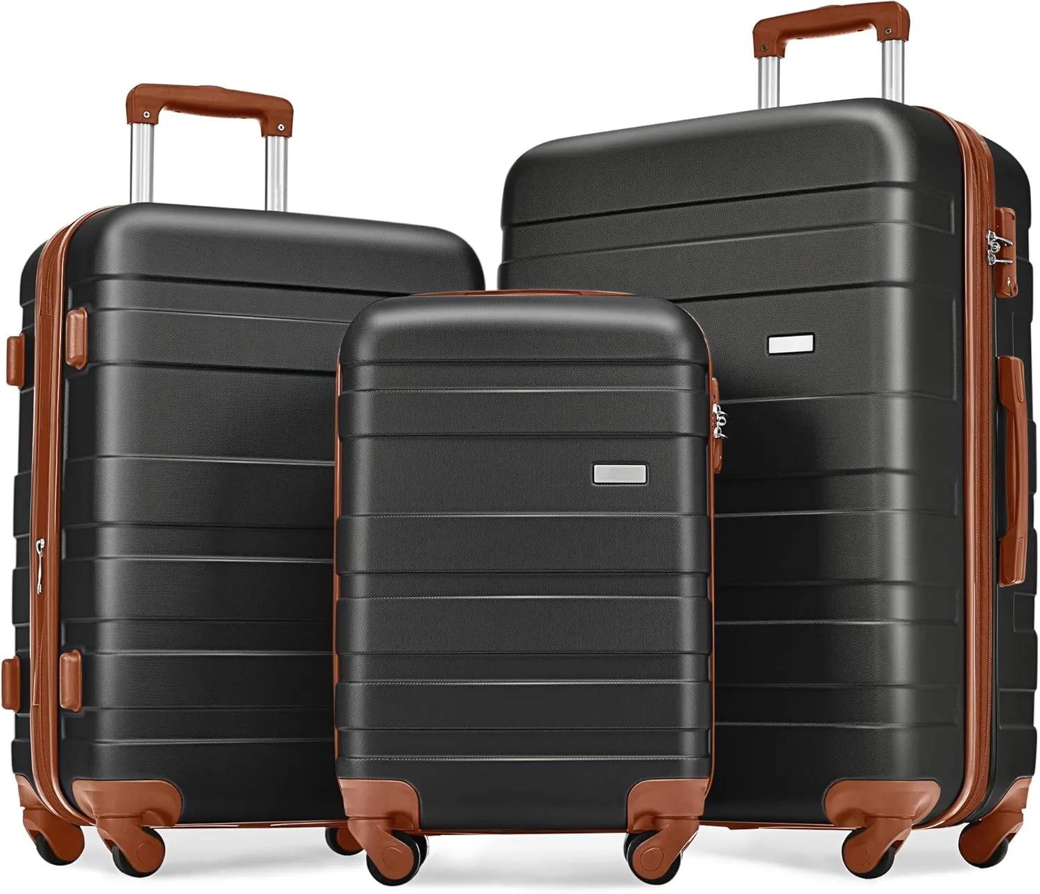 Merax Luggage Sets Expandable ABS Hardshell 3 Piece Suitcase with Spinner Wheels & TSA Lock, Lightweight Durable Travel Luggage 20''/24''/28'' for Airline Carry-On (Black and Brown, 20'' 24'' 28'')