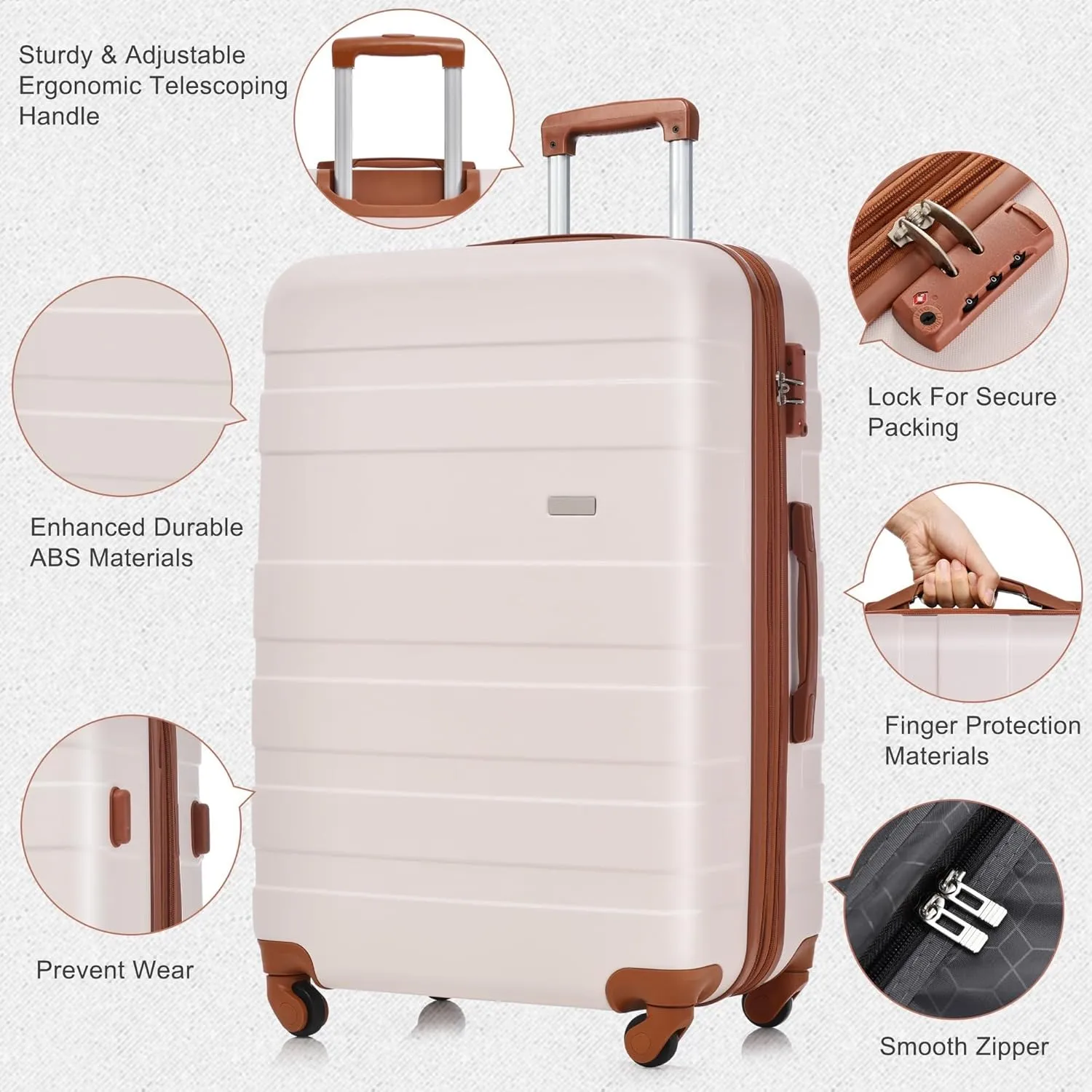 Merax Luggage Sets Expandable ABS Hardshell 3 Piece Suitcase with Spinner Wheels & TSA Lock, Lightweight Durable Travel Luggage 20''/24''/28'' for Airline Carry-On (Black and Brown, 20'' 24'' 28'')