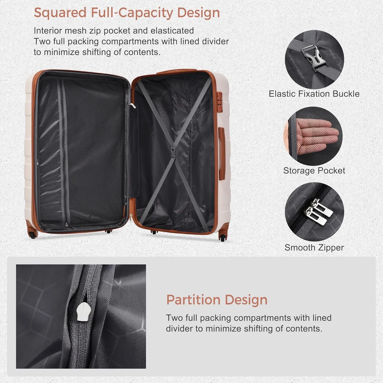 Merax Luggage Sets Expandable ABS Hardshell 3 Piece Suitcase with Spinner Wheels & TSA Lock, Lightweight Durable Travel Luggage 20''/24''/28'' for Airline Carry-On (Black and Brown, 20'' 24'' 28'')