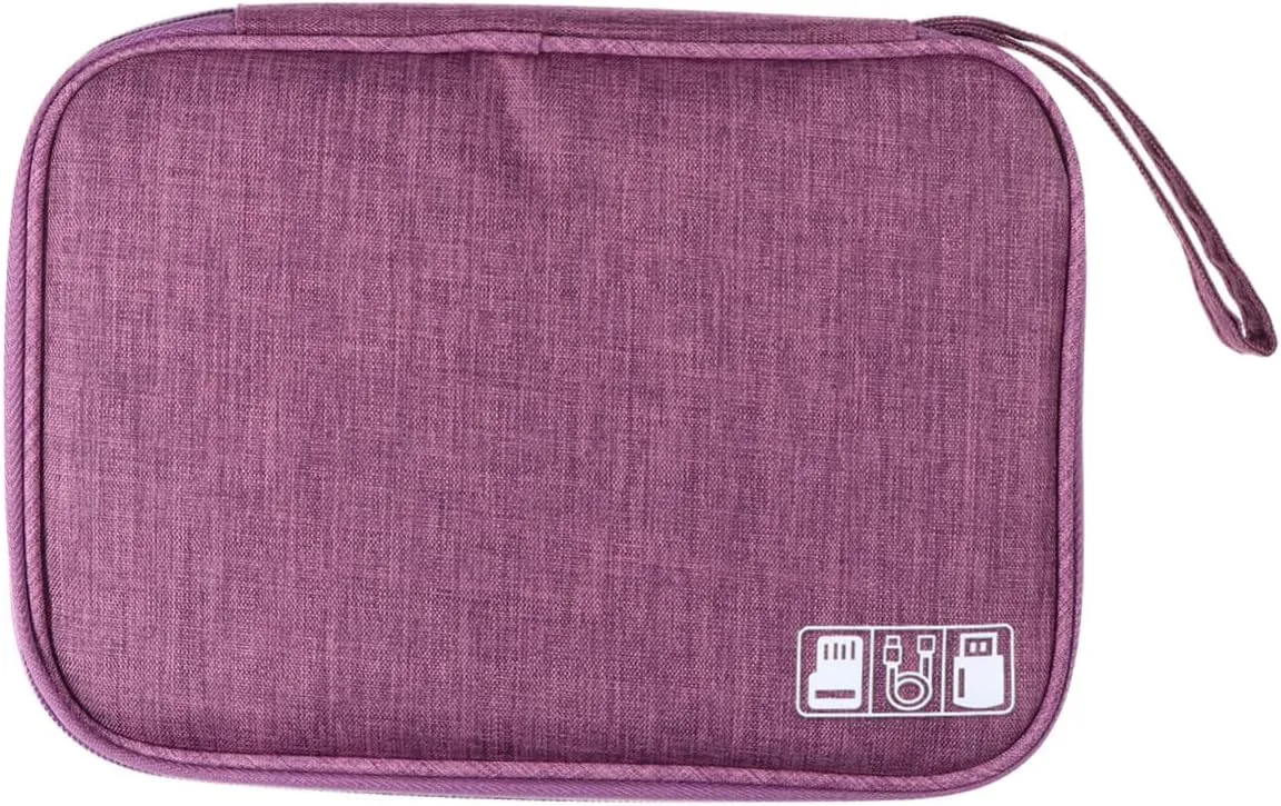 MERRYHAPY Multi Purpose Digital Storage Pouch Large Capacity Cable Organizer Bag for Earphones Power Banks Chargers Portable Travel Case Durable Material Purple