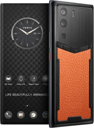 METAVERTU Web 3.0 Calfskin 5G Phone, Unlocked Android Smartphone, Secure Encrypted, Double Systems, 64MP Camera, 144Hz AMOLED Curved Display, Dual SIM, Fast Chargem, Basic (Orange, 12G 512G)
