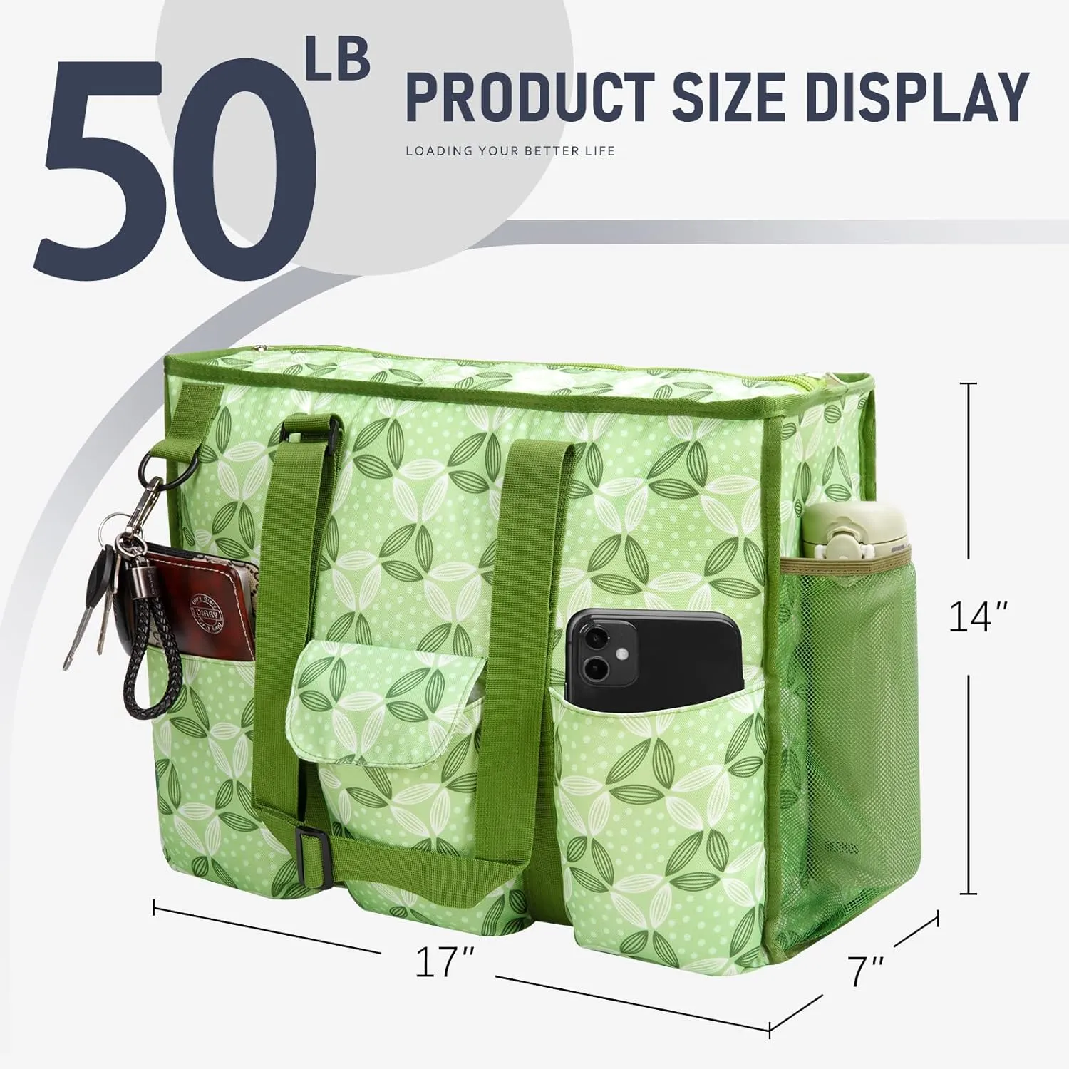MHOMER Large Utility Tote Bag for Women, Zip-Top Teachers Tote Bag with 12 Pockets, Waterproof Nurse Bag for Working Women
