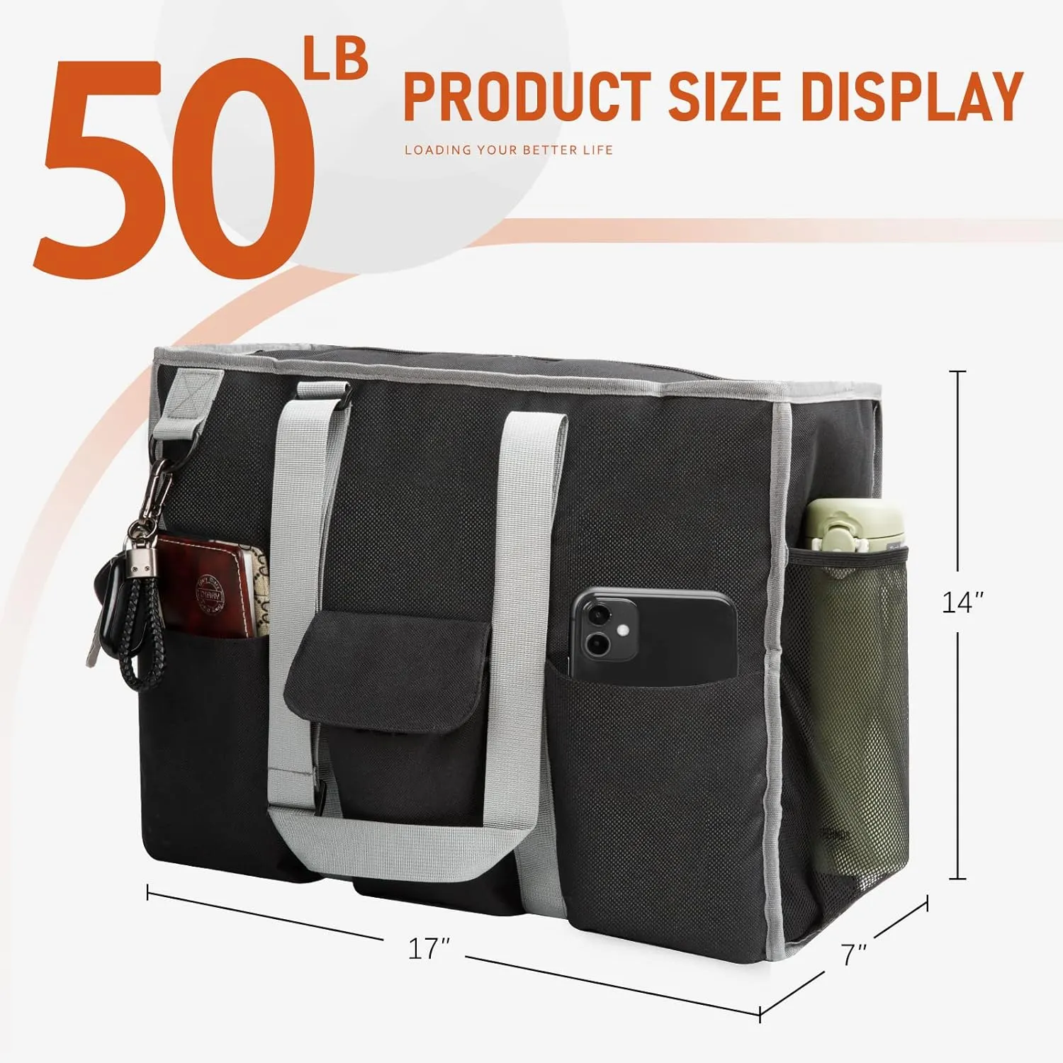 MHOMER Large Utility Tote Bag for Women, Zip-Top Teachers Tote Bag with 12 Pockets, Waterproof Nurse Bag for Working Women