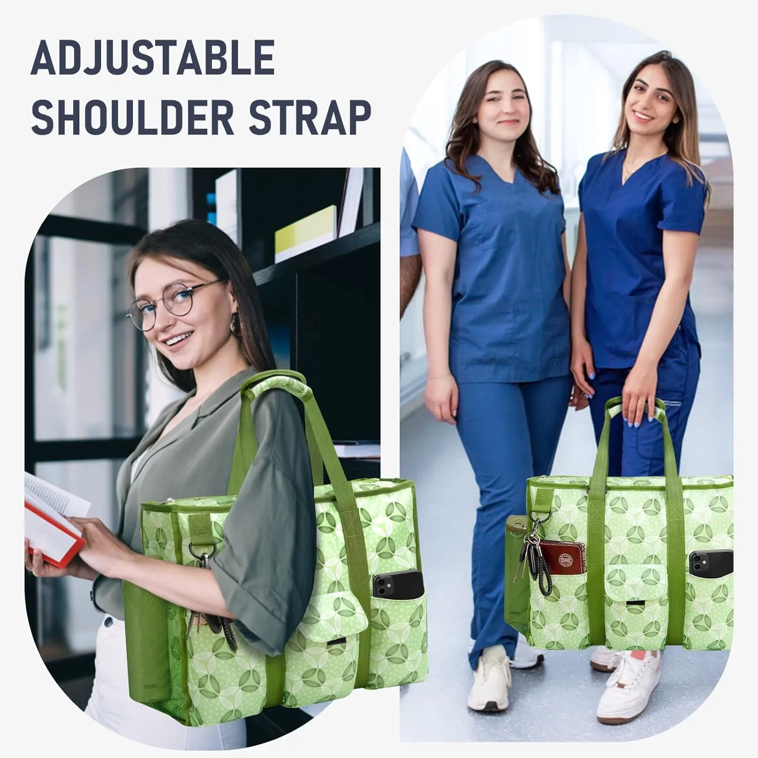 MHOMER Large Utility Tote Bag for Women, Zip-Top Teachers Tote Bag with 12 Pockets, Waterproof Nurse Bag for Working Women