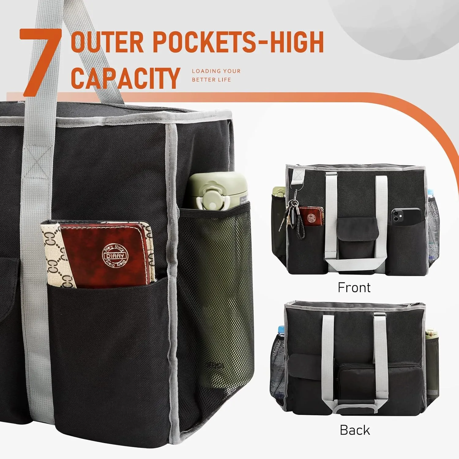 MHOMER Large Utility Tote Bag for Women, Zip-Top Teachers Tote Bag with 12 Pockets, Waterproof Nurse Bag for Working Women