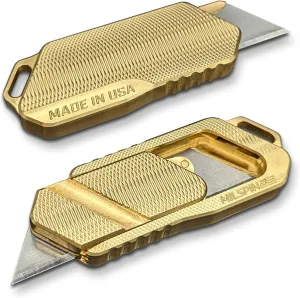 Milspin Magnus Utility Knife | Box Cutter | EDC Utility Blade | Utility Knives | Retractable Razor Blade | EDC | Veteran Made in the USA (Brass (2.0))