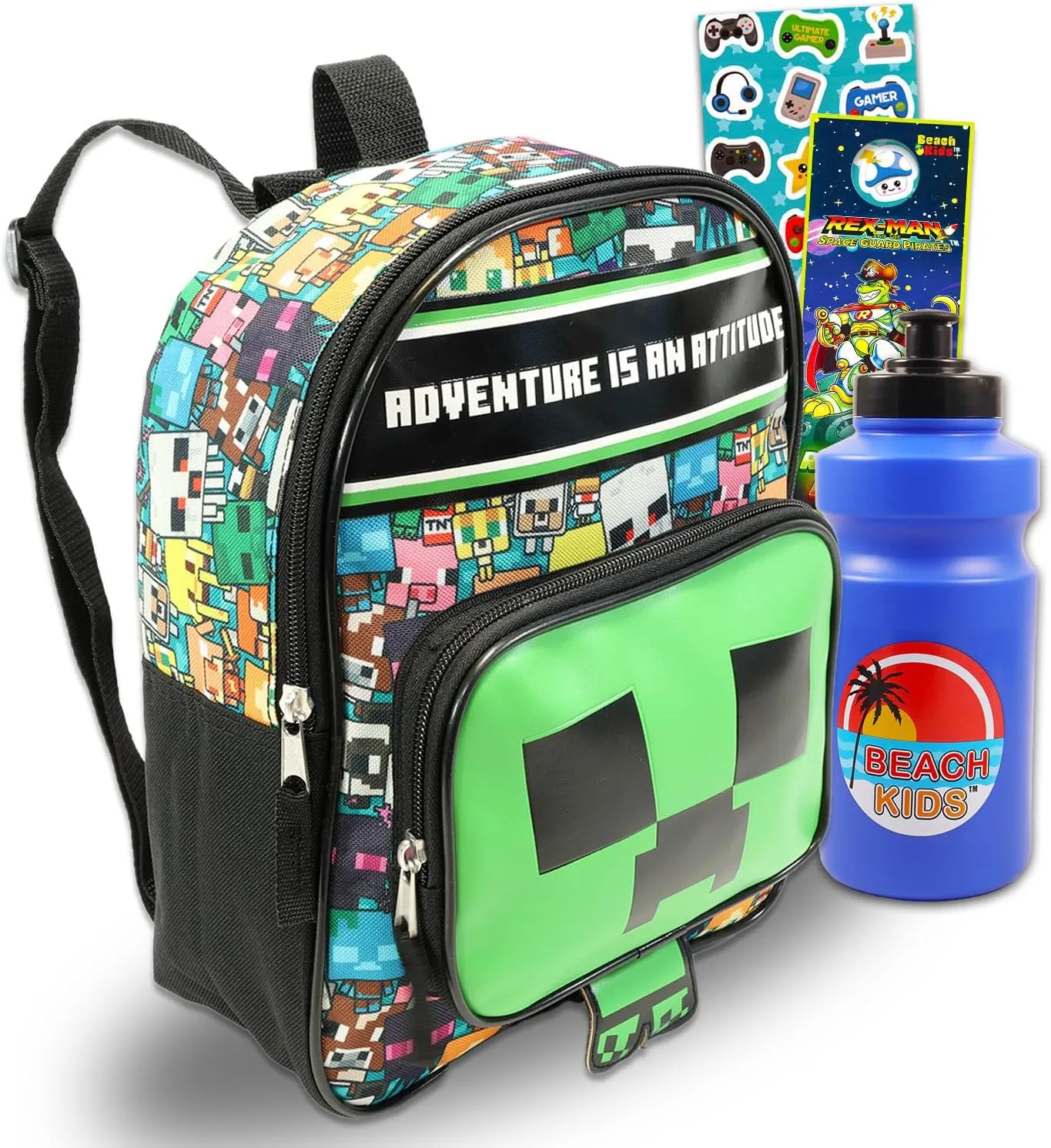 Minecraft Mini Backpack for Boys - Bundle with 11" School Bag Plus Stickers, Water Bottle, and More | for Boys 4-7