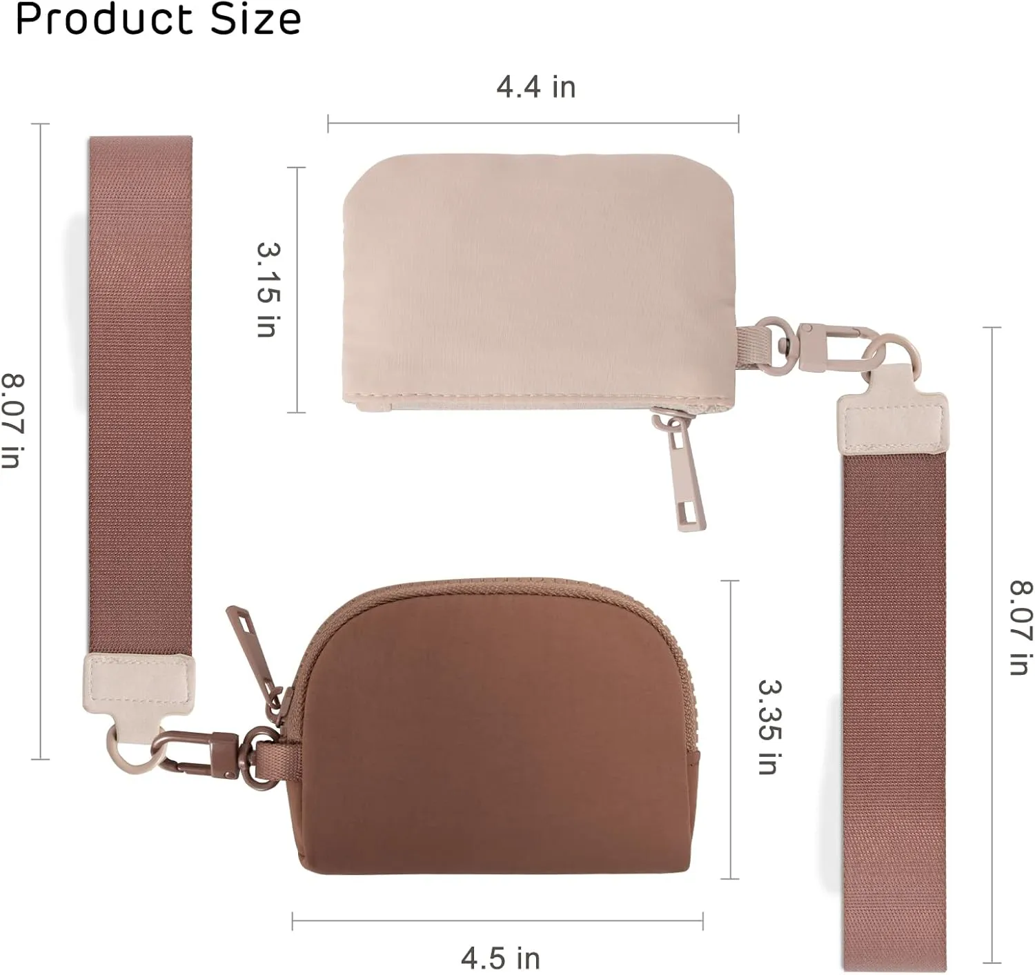 Mini Zip Around Keychain Wristlet Wallets Small Portable Dual Pounch Wristlet Detachable Coin Purse Pocket Gifts for Women Travel Sports Outdoors (Beige Brown)