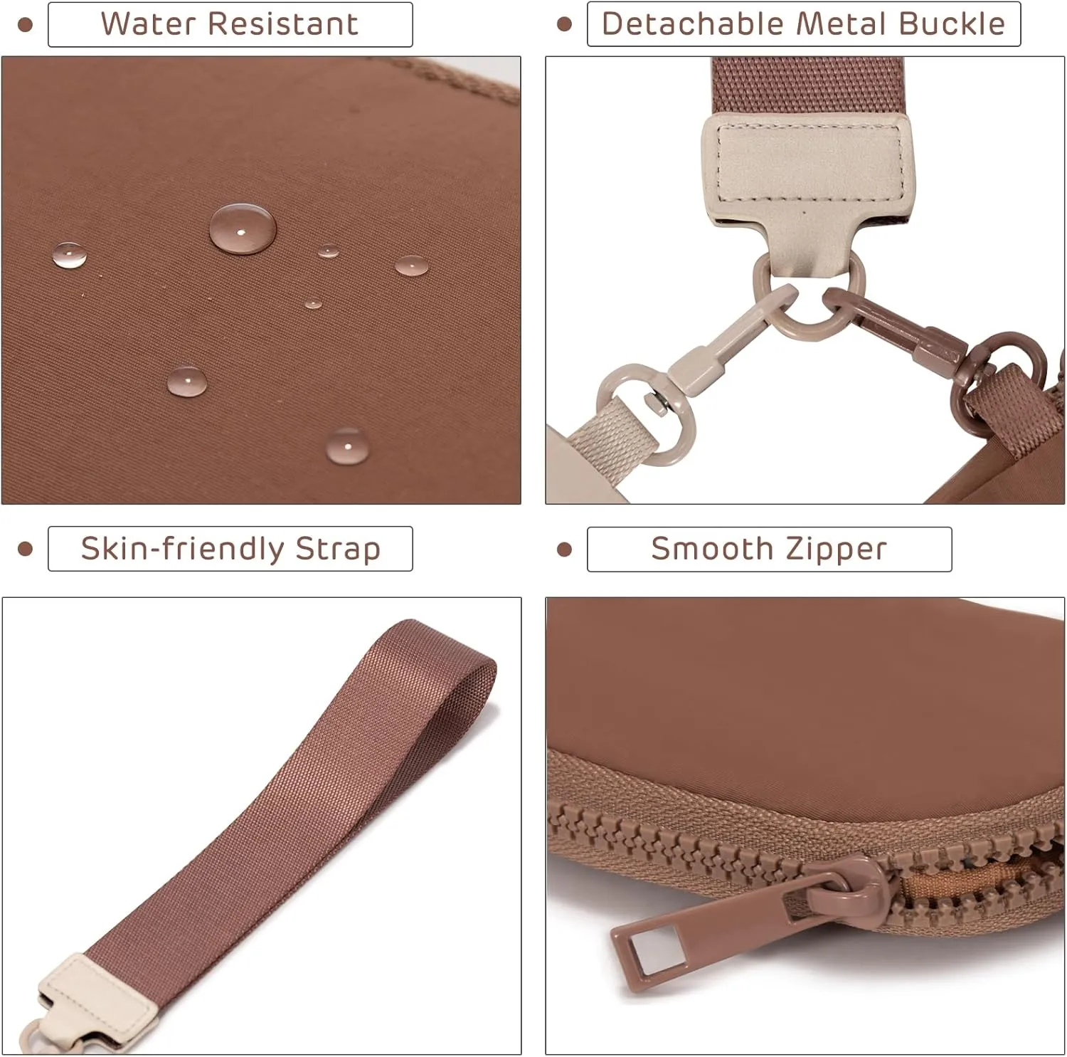 Mini Zip Around Keychain Wristlet Wallets Small Portable Dual Pounch Wristlet Detachable Coin Purse Pocket Gifts for Women Travel Sports Outdoors (Beige Brown)