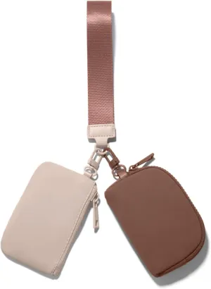Mini Zip Around Keychain Wristlet Wallets Small Portable Dual Pounch Wristlet Detachable Coin Purse Pocket Gifts for Women Travel Sports Outdoors (Beige Brown)