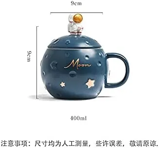 Minimalist Style Astronaut Mug with Spoon Lid Star Ceramic Coffee Cup Moon Tea Cup Gift Office Home (astronaut black, 400 ml)