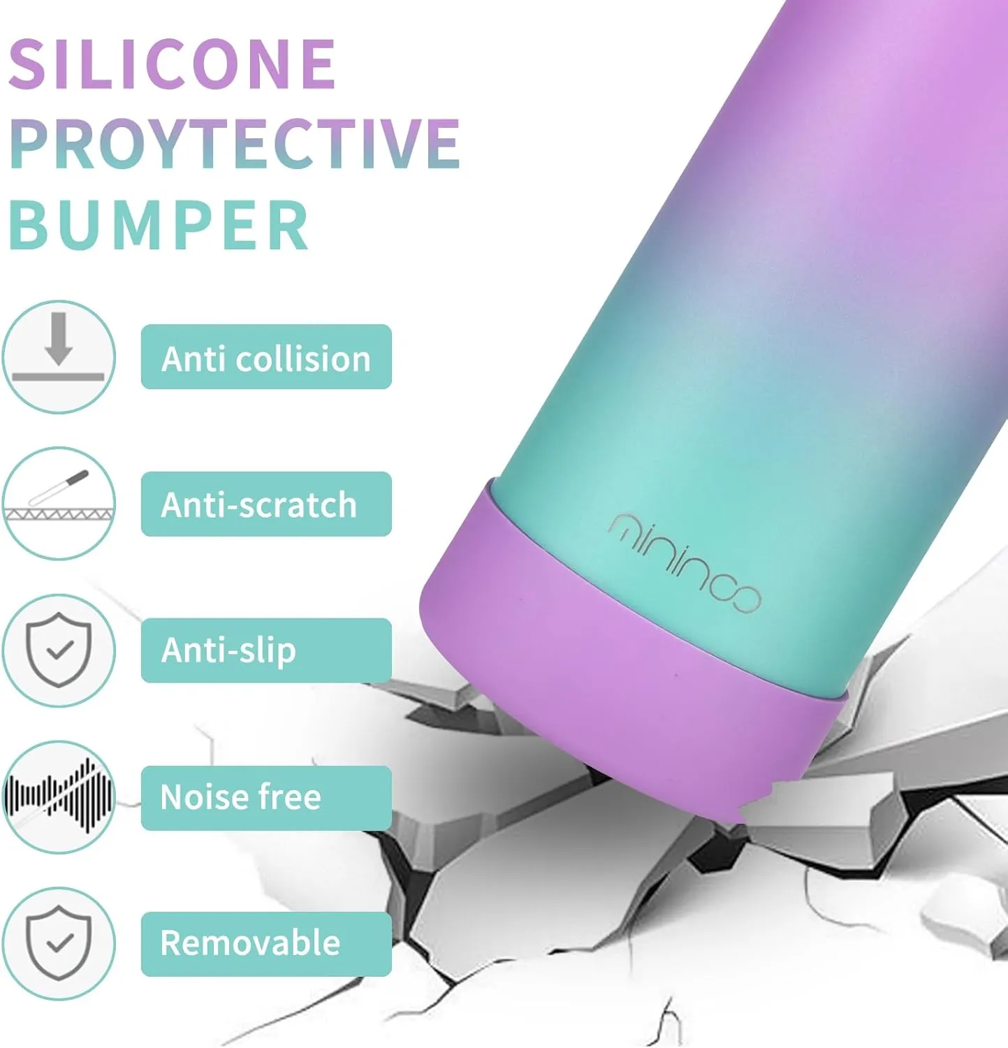 Mininoo Stainless Steel Water Bottle for School, 16oz Insulated Metal Water Bottle with Straw Lid for Girls, Boys (Purple/Sky)