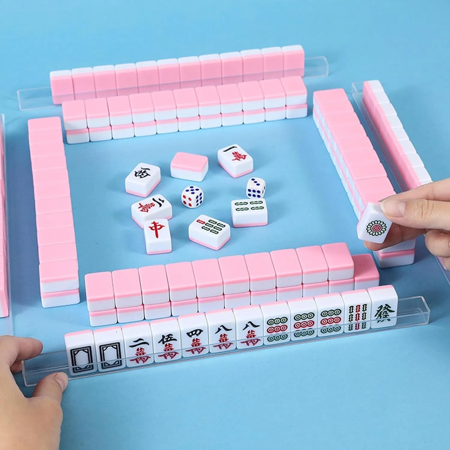 Minis Chinese Mahjong Tile Set with Handbag, Tablecloth & Ruler, Portable Small Travel Mahjong Set Traditional Chinese Mahjong for Travel, Camping