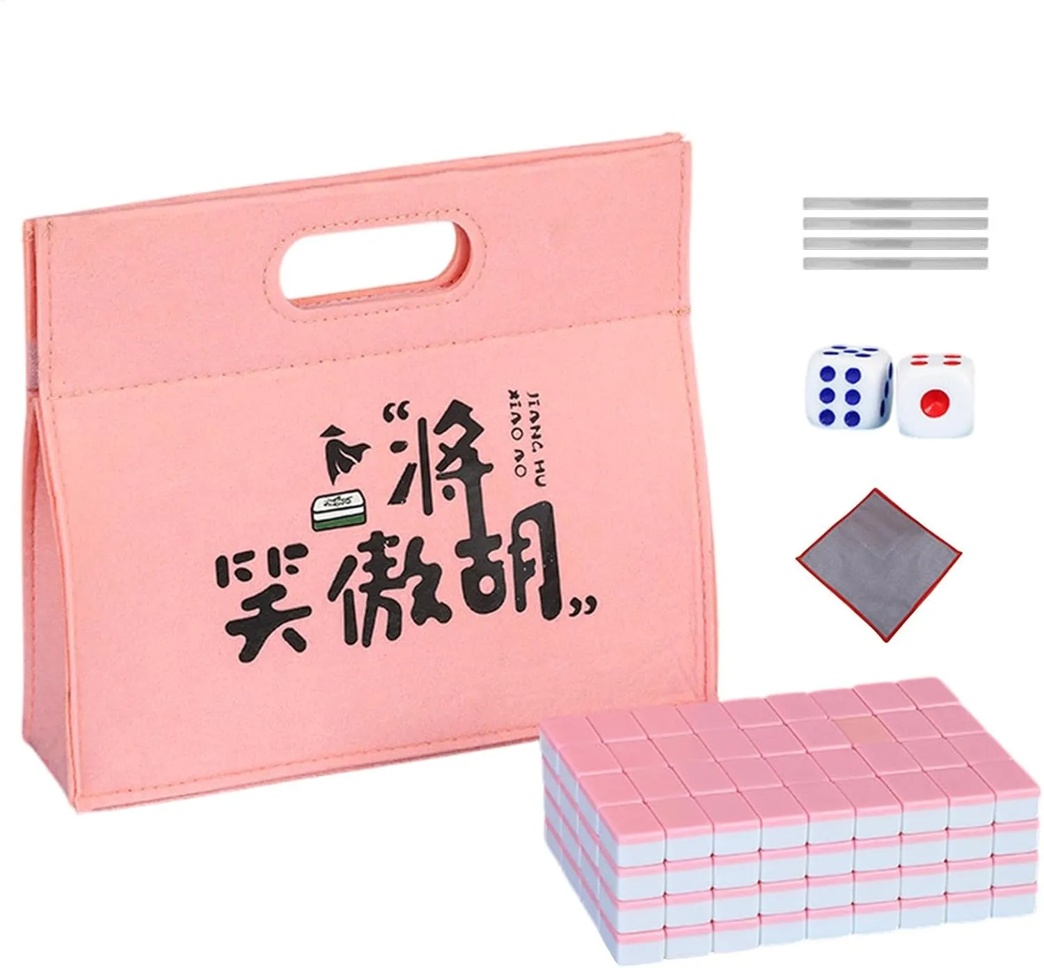 Minis Chinese Mahjong Tile Set with Handbag, Tablecloth & Ruler, Portable Small Travel Mahjong Set Traditional Chinese Mahjong for Travel, Camping