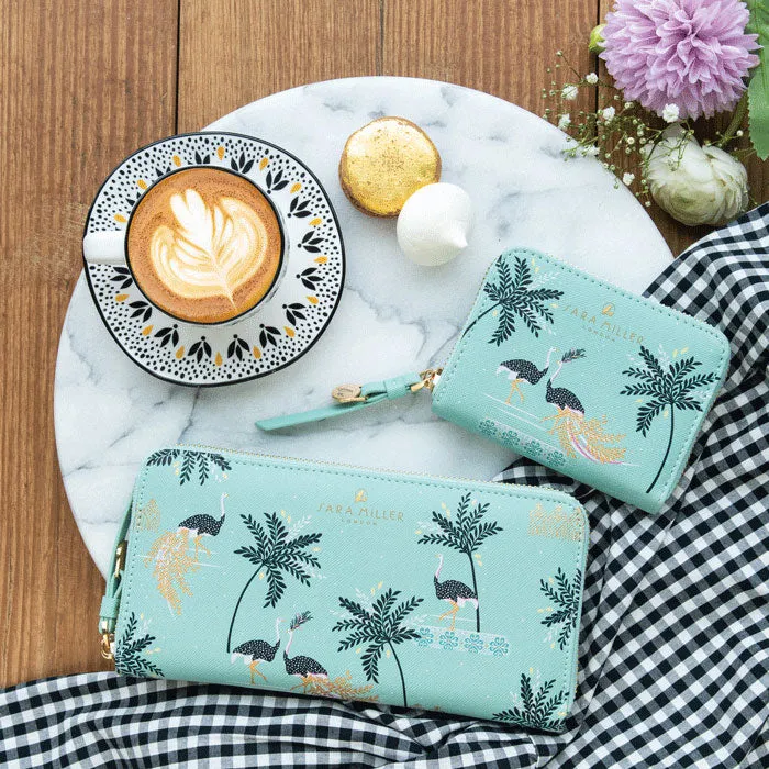 Mint Ostrich & Palms Large Zip Purse