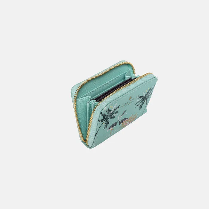 Mint Ostrich & Palms Small Zip Purse