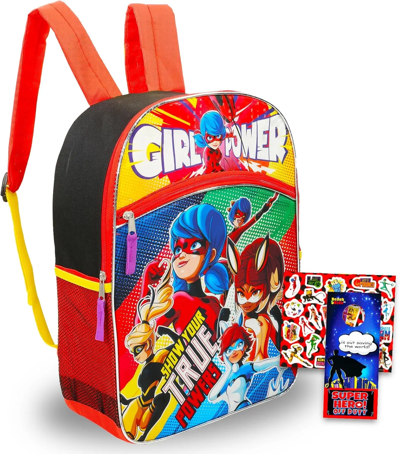 Miraculous Ladybug Backpack Set - Bundle with 16" Miraculous Ladybug Backpack with Superhero Stickers and More (Miraculous Ladybug School Supplies)