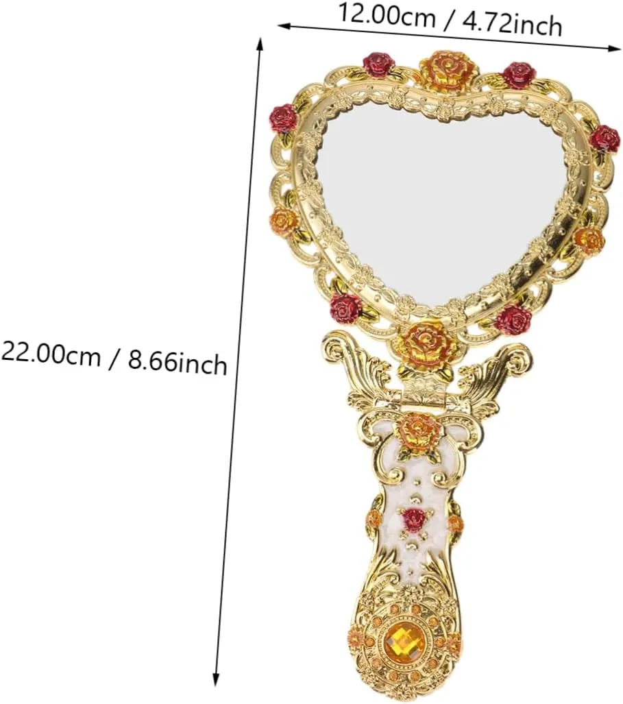Mirror Gold Frame Heart Handheld Makeup Mirror High European Style Finish